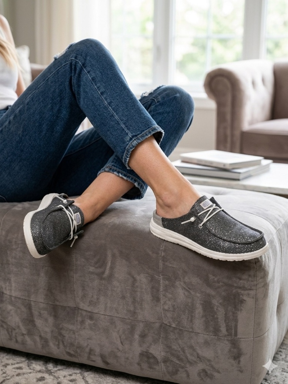 Hey dude Wendy grey black metallic slip on shoe